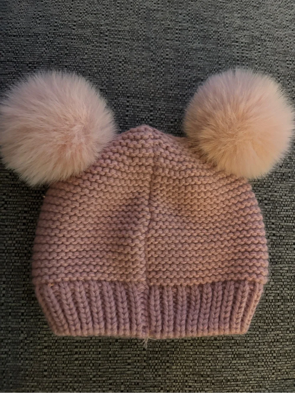 Pink Knit Pom Pom Baby Beanie with Cute Face